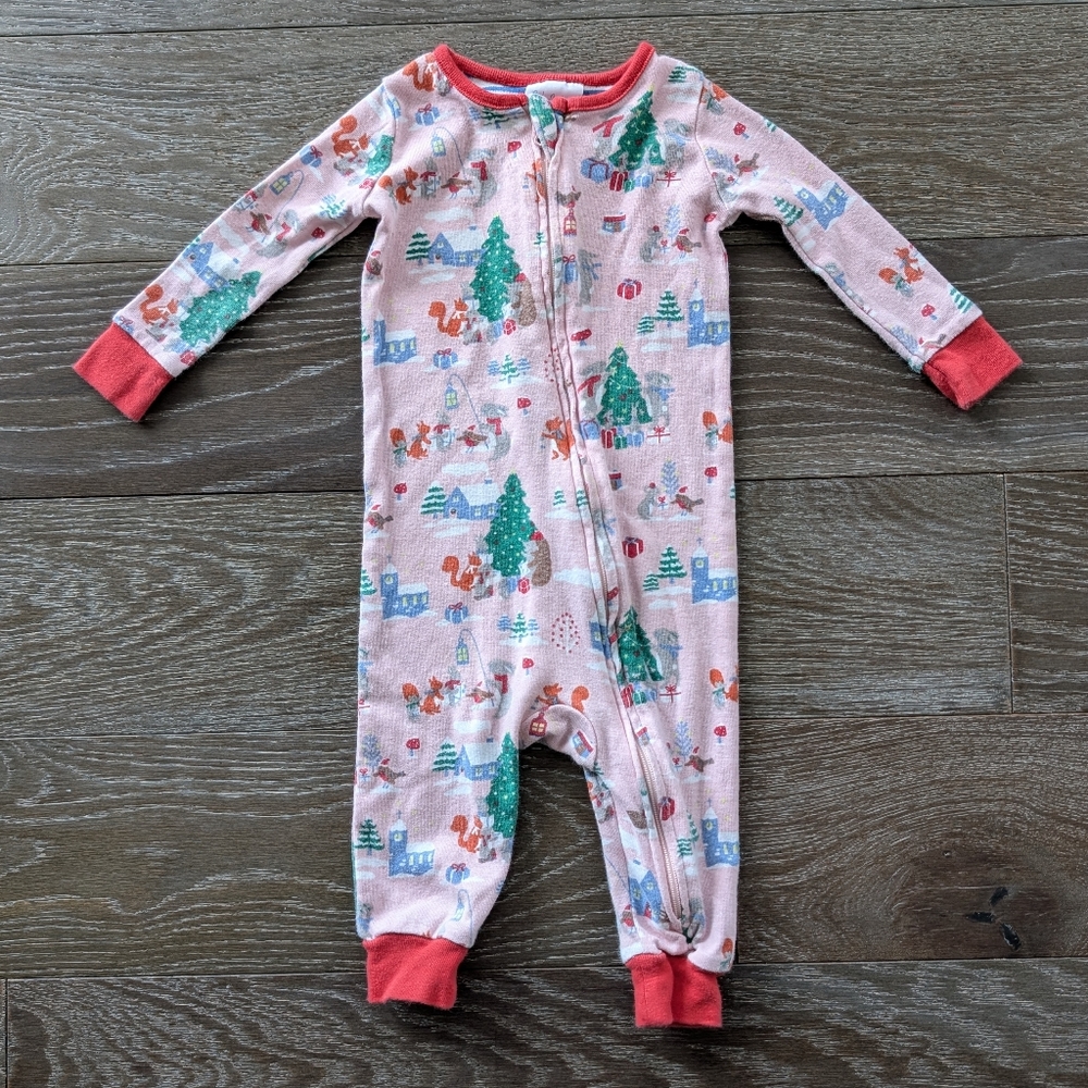 Baby Boden Pink Christmas Holiday Woodland Forest Size 6-9 Months